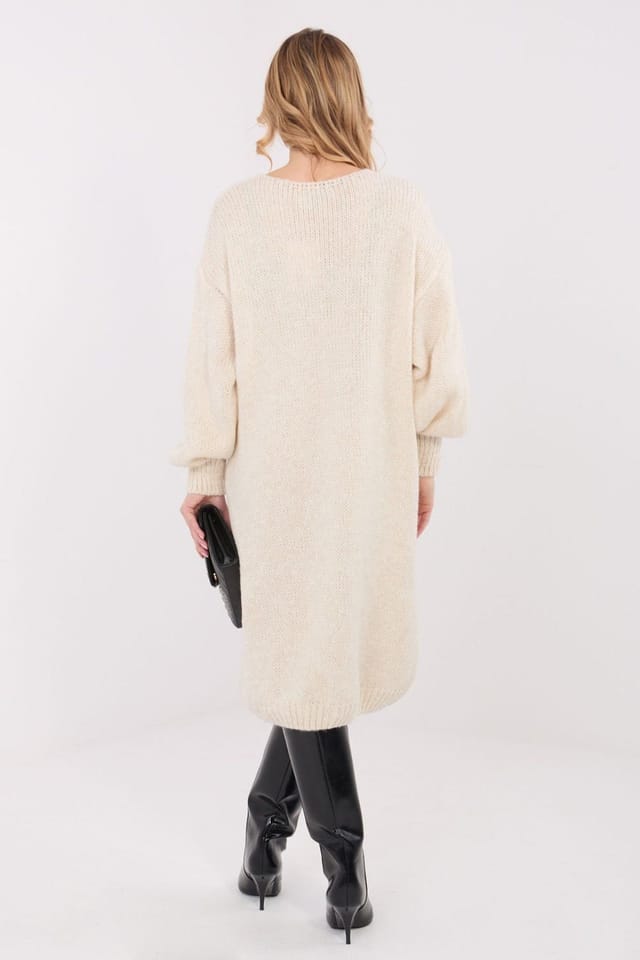 Love Lace Love Lace Women's Oversized V Neck Midi Sweater Dress in Beige - 3