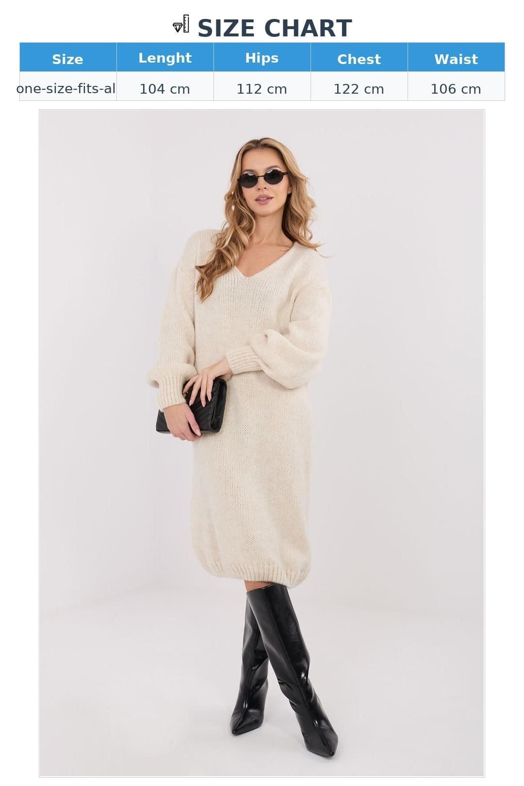 Love Lace Love Lace Women's Oversized V Neck Midi Sweater Dress in Beige - 4