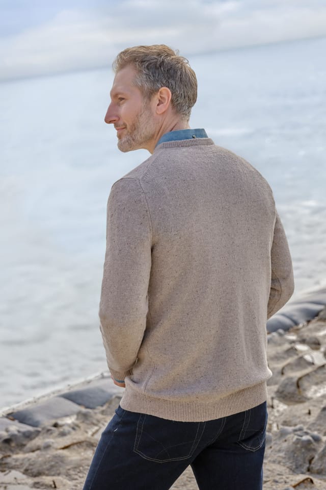 WoolOvers WoolOvers Men's Lambswool Classic Crew Jumper in Camel - 3