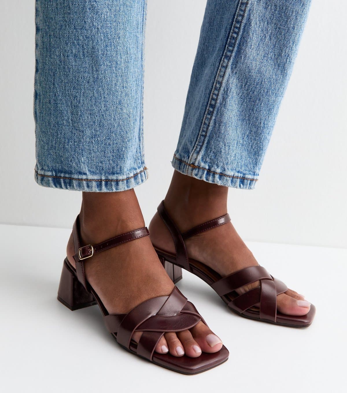 New Look New Look Burgundy Faux Leather Block Heel Sandals
