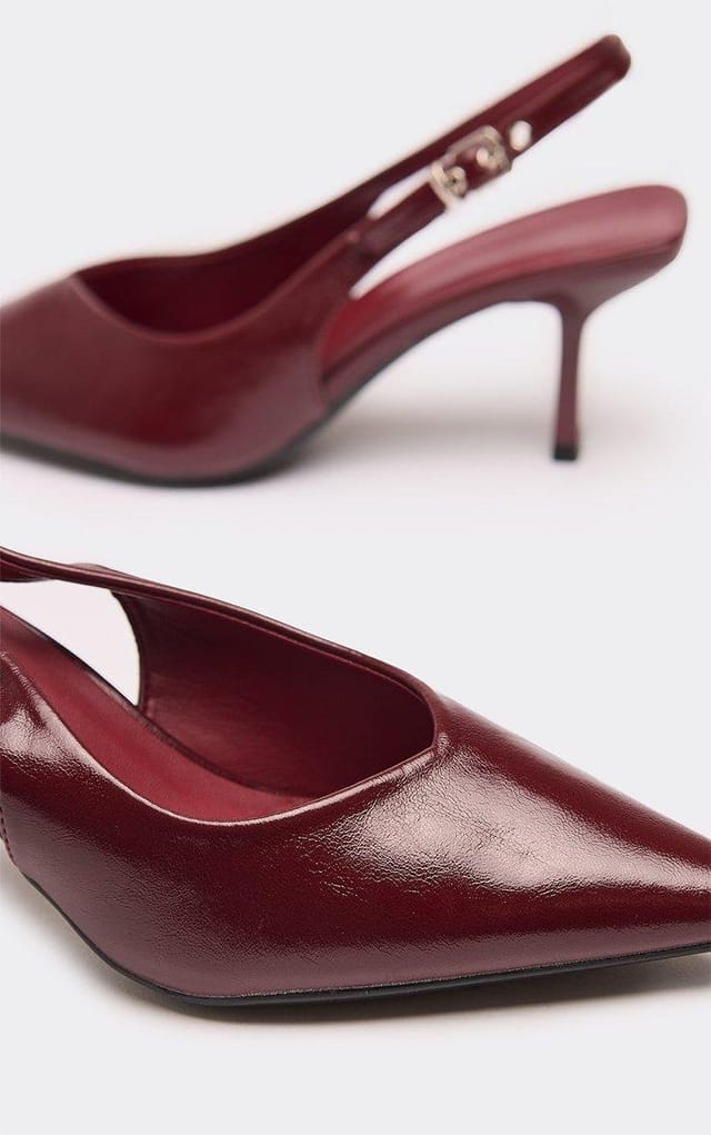 EGO Fergie Pointed Toe Slingback Court Heel In Burgundy Faux Leather, Women's Size UK 3 - 2