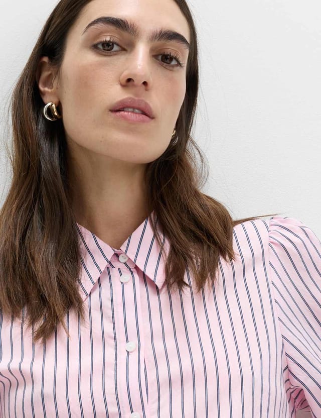 Marks & Spencer M&S Striped Collared Frill Detail Shirt Pink Mix - 3