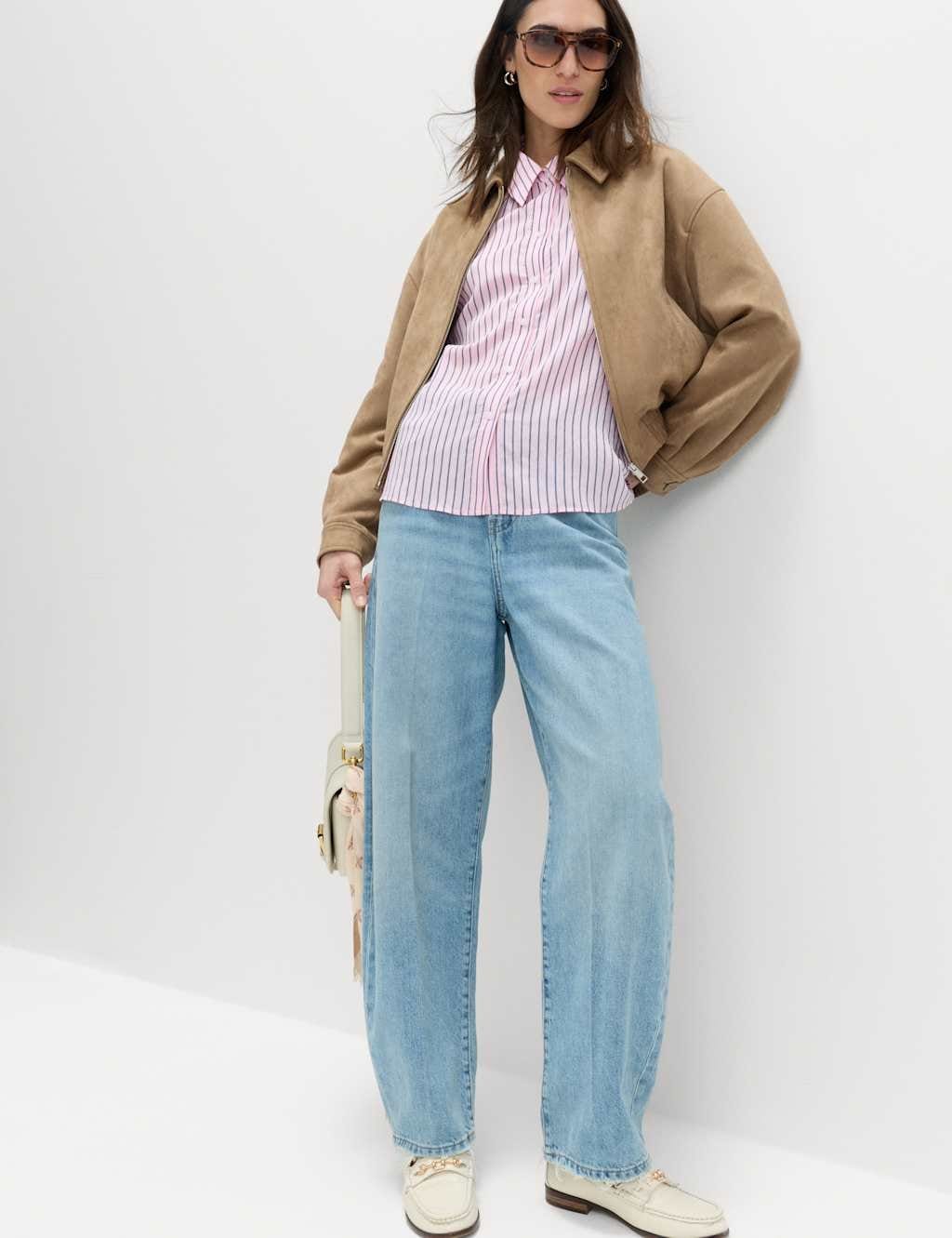 Marks & Spencer M&S Striped Collared Frill Detail Shirt Pink Mix - 4