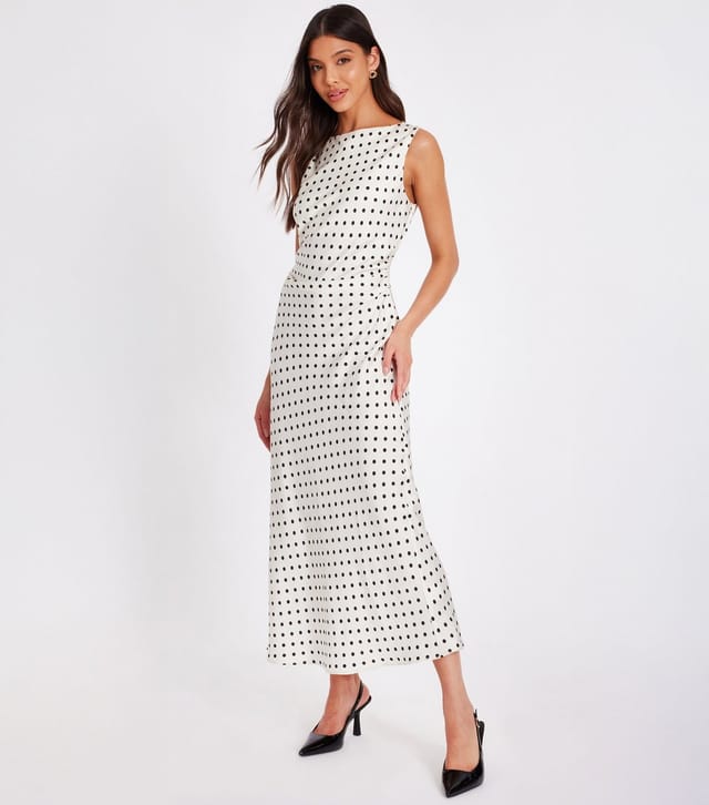 Quiz Women's Cream Satin Ruched Polka Dot Midaxi Dress Quiz New Look - 2