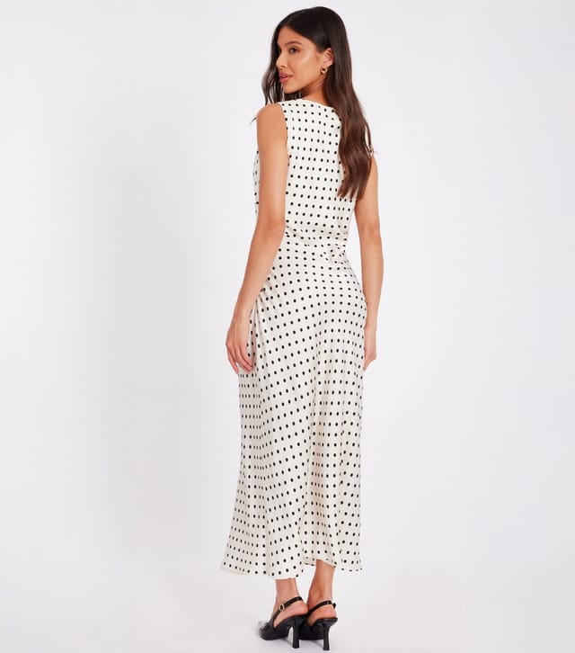 Quiz Women's Cream Satin Ruched Polka Dot Midaxi Dress Quiz New Look - 3