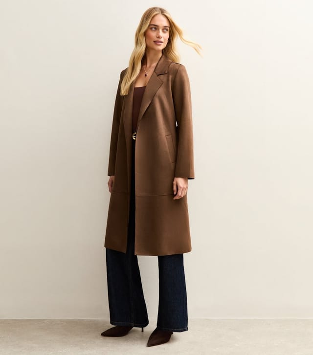 New Look Women's Dark Brown Faux Suede Belted Duster Coat New Look - 2
