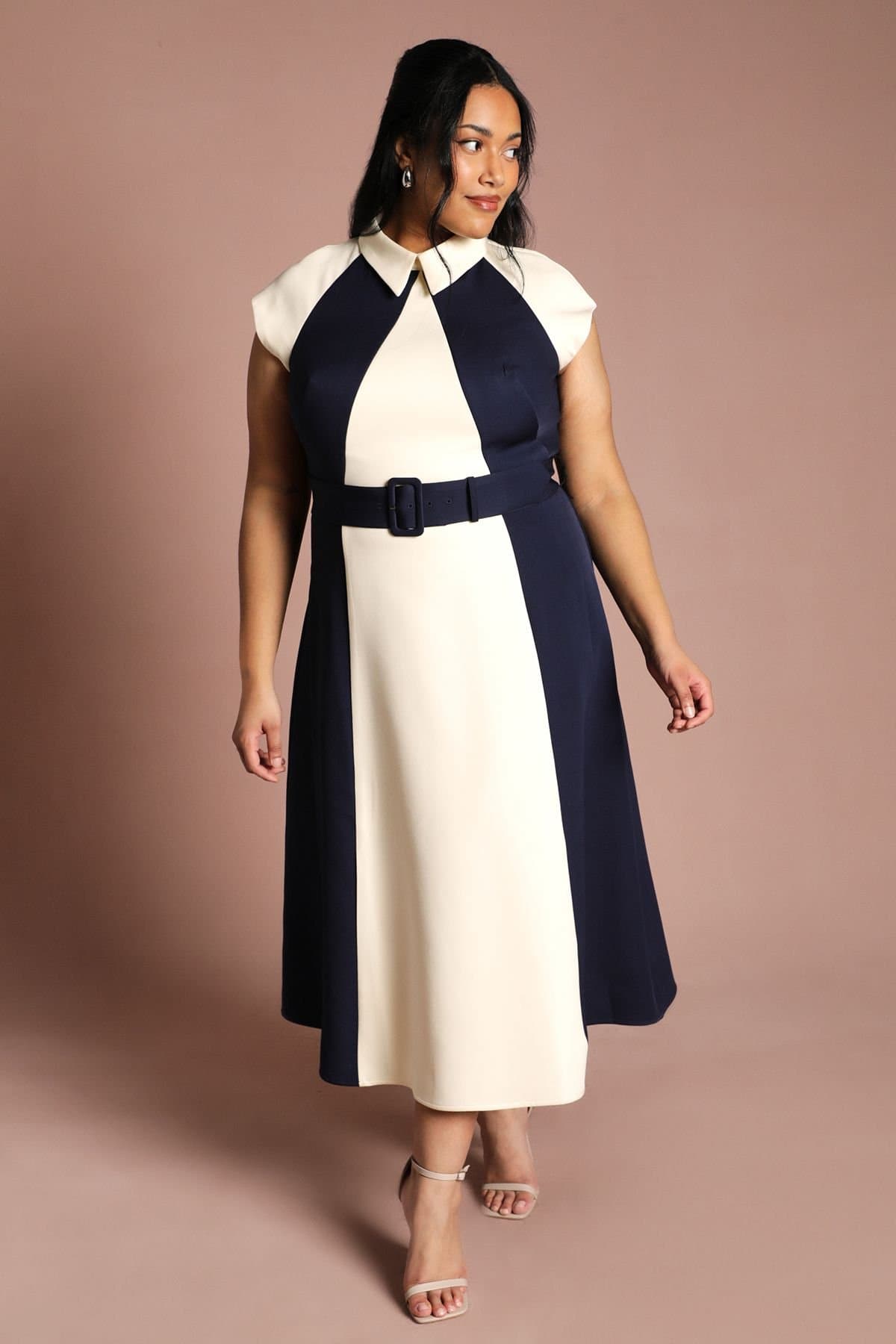Coast Coast Women's Plus Colour Block Panelled Midi Dress in Ivory