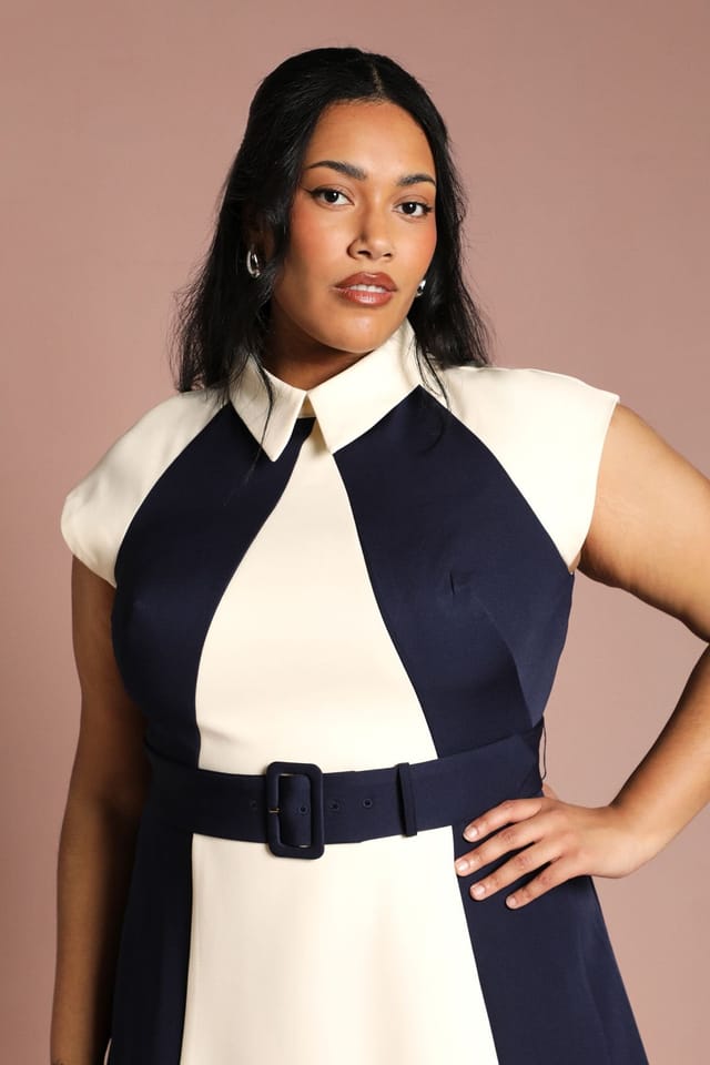 Coast Coast Women's Plus Colour Block Panelled Midi Dress in Ivory - 2