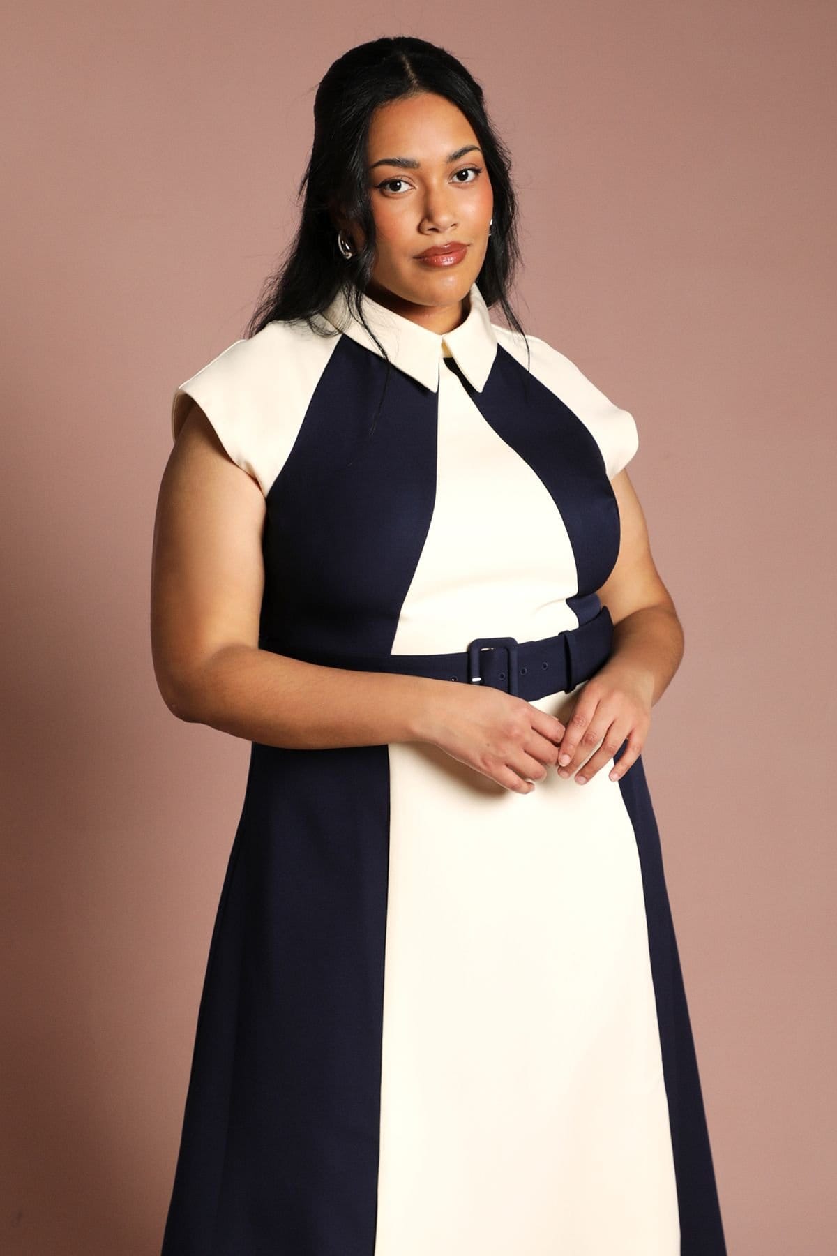 Coast Coast Women's Plus Colour Block Panelled Midi Dress in Ivory - 4