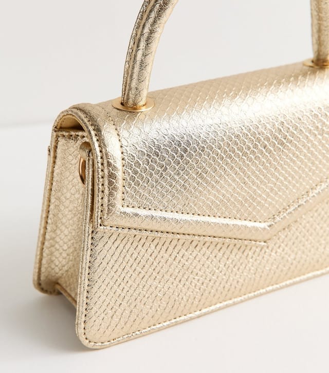New Look Gold Snake Embossed Faux Leather Flap Top Handle Bag Vegan New Look - 3