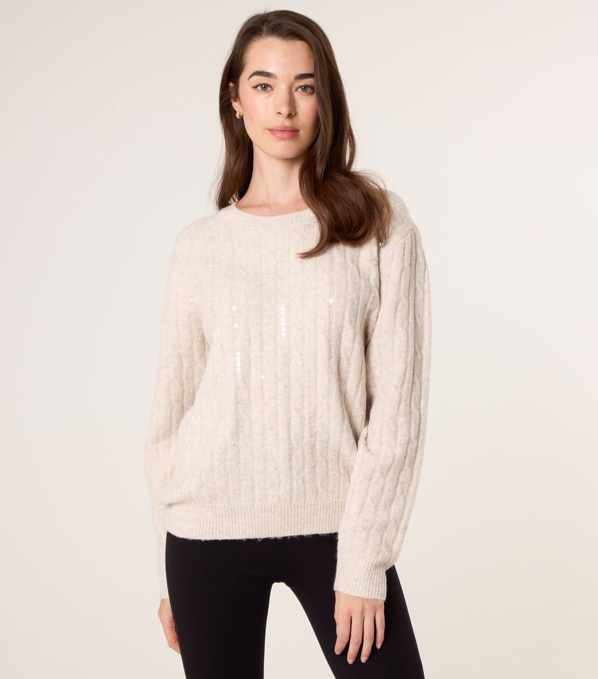 Blue Vanilla Women's Oatmeal Sequin Cable Knit Jumper Blue Vanilla New Look