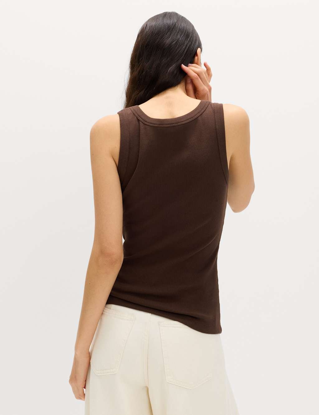 Marks & Spencer M&S Cotton Rich Ribbed Slim Fit Vest Top Dark Chocolate - 2