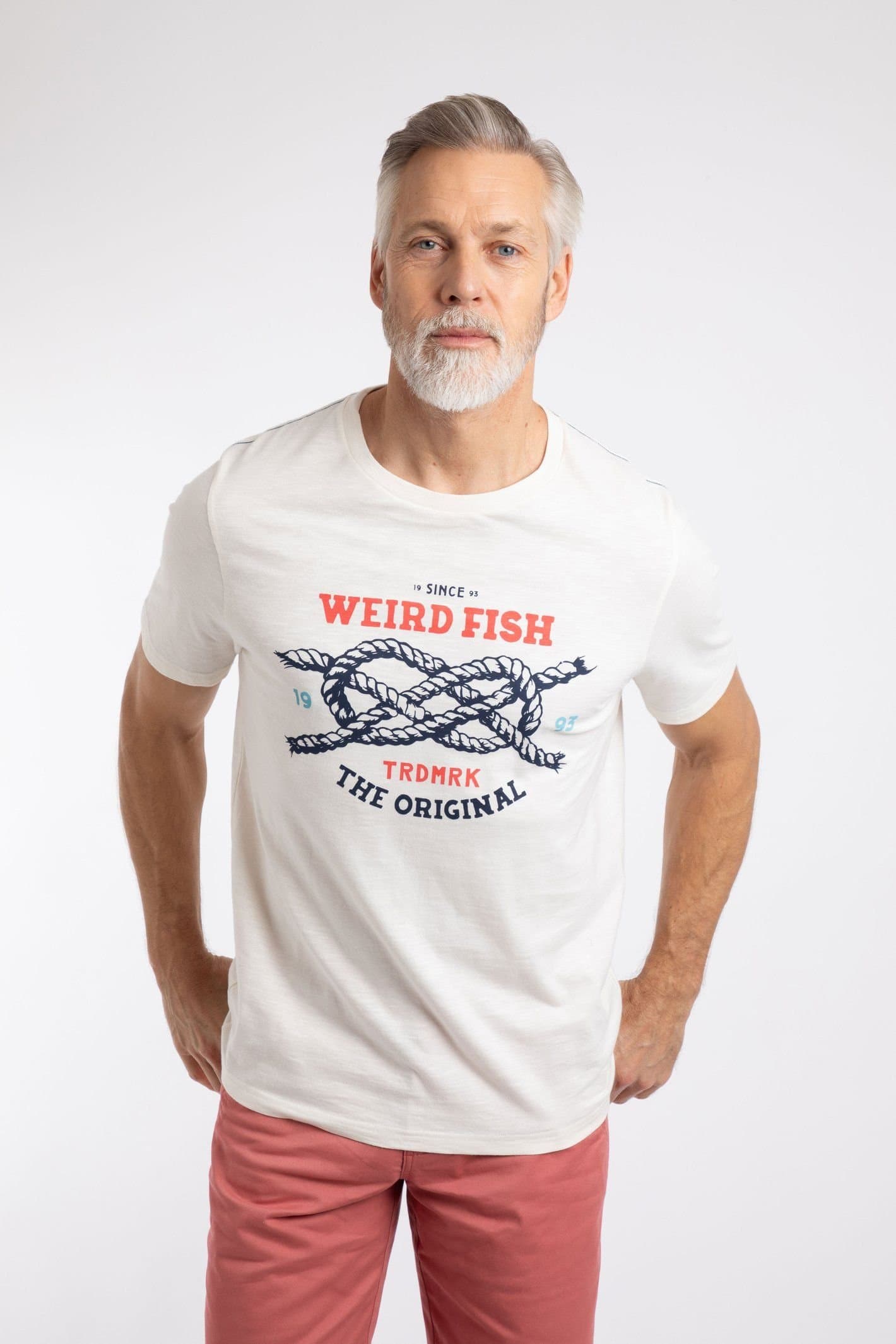 Weird Fish Weird Fish Men's Cast Off-Front Print Graphic T-Shirt in Off-White