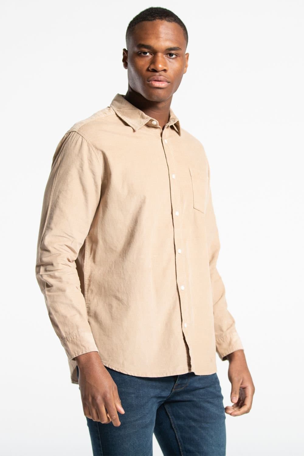 Tokyo Laundry Tokyo Laundry Men's Cotton Long Sleeve Corduroy Shirt in Light Sand