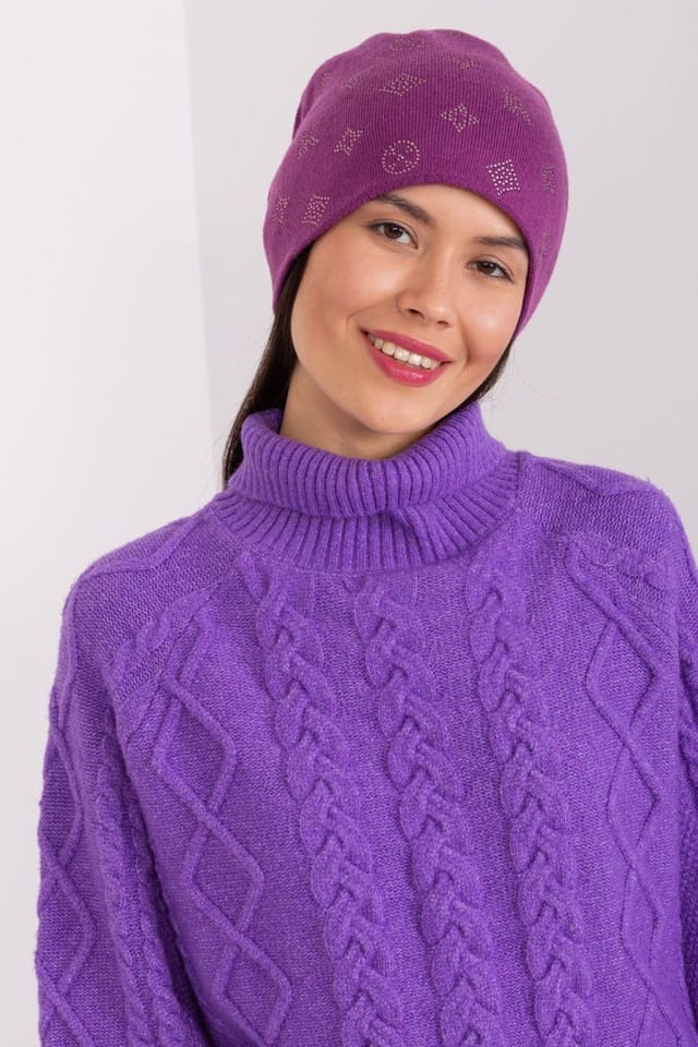 Love Lace Love Lace Women's Warm Winter Cashmere Beanie Hat with Rhinestone Decoration Soft in Violet - 2