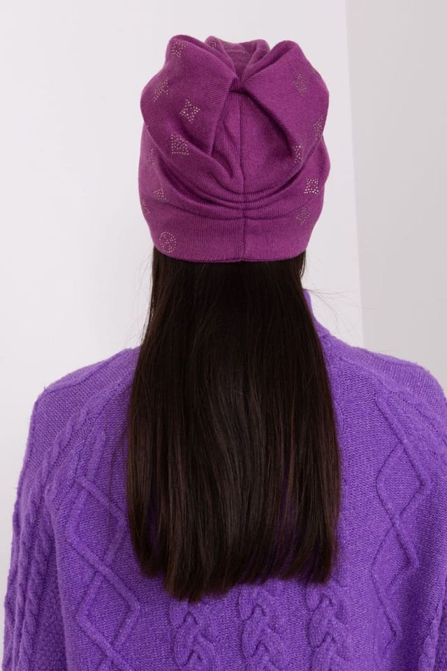Love Lace Love Lace Women's Warm Winter Cashmere Beanie Hat with Rhinestone Decoration Soft in Violet - 3