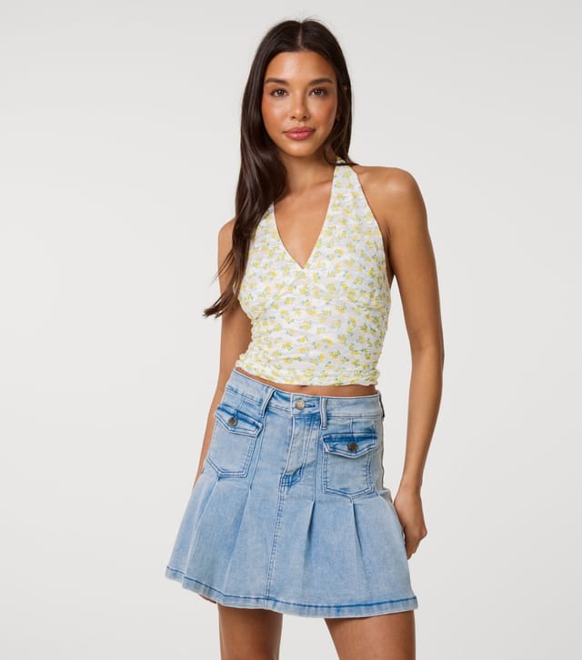 Pink Vanilla Women's Light Yellow Floral Halterneck Top Pink Vanilla New Look - 3