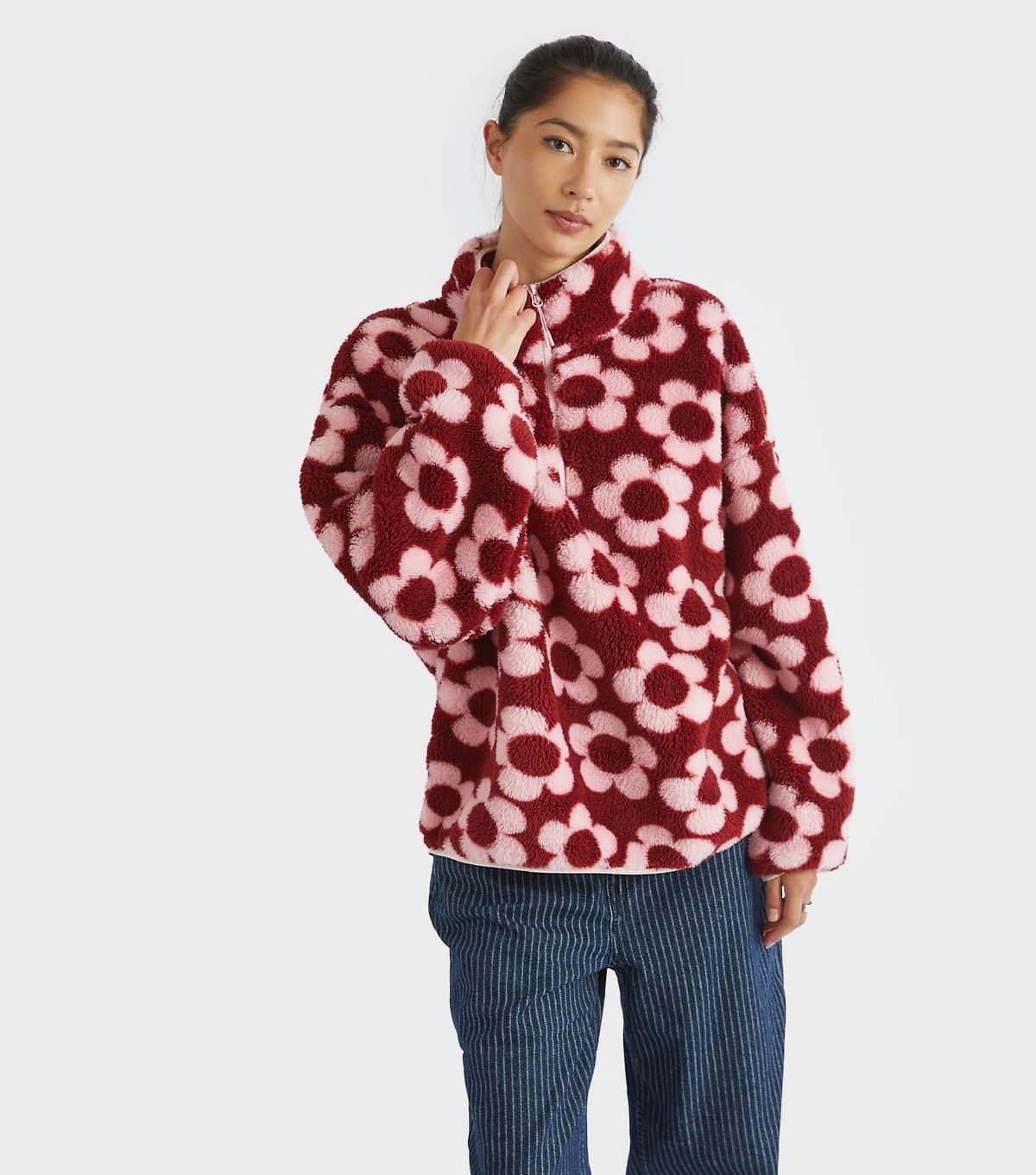 Skinnydip Women's Mid Pink Flower Pattern Fleece Sweatshirt Skinnydip New Look