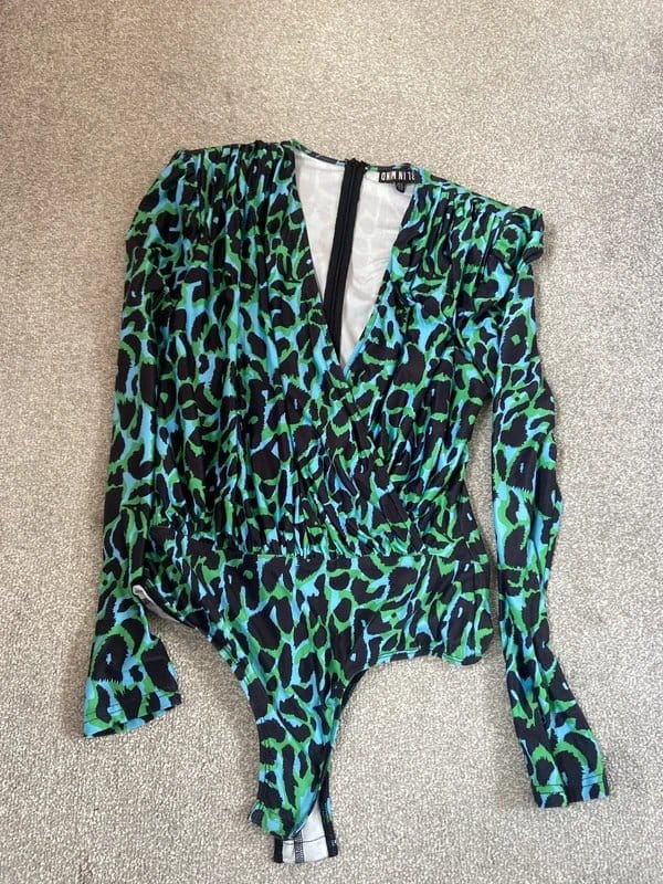 Never Fully Dressed Padded Shoulder Bodysuit Size 8 Animal print green/blue/black - 1