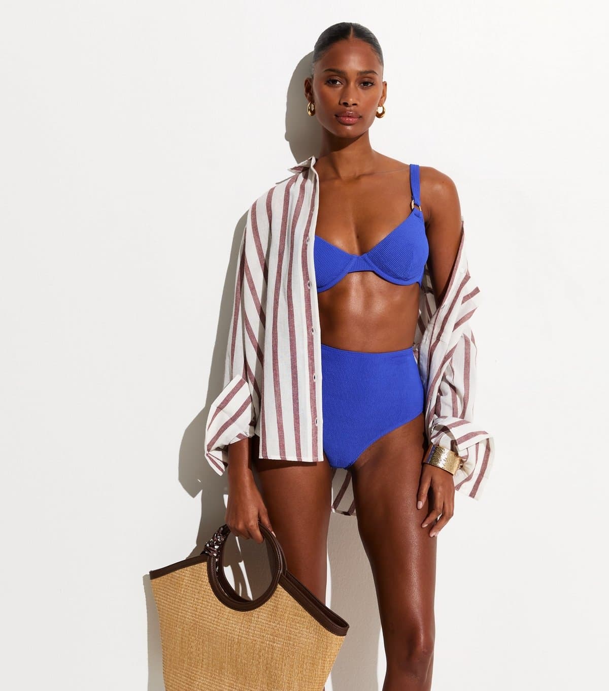 New Look Women's Blue Crinkle Textured High Waist Bikini Briefs New Look