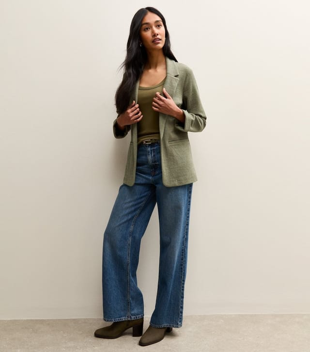 New Look Women's Dark Khaki Stretchy Textured Jersey Blazer New Look - 3