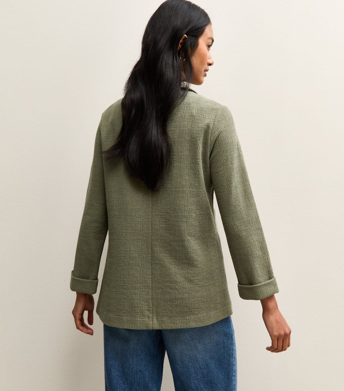 New Look Women's Dark Khaki Stretchy Textured Jersey Blazer New Look - 4