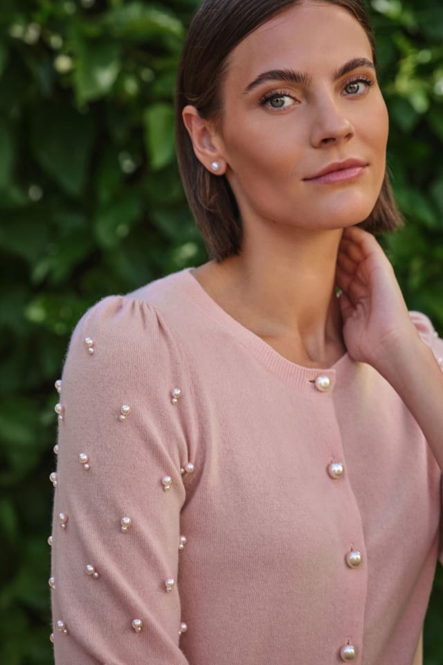 Pure Collection Pure Collection Women's Cashmere Blend Pearl Cardigan in Pink - 2