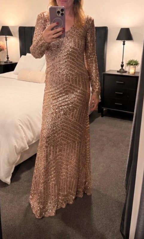 Boohoo Boohoo Rose Gold Sequin Maxi Formal Dress Size 10