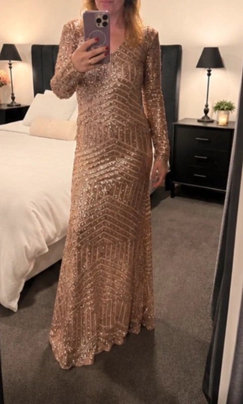 Boohoo Boohoo Rose Gold Sequin Maxi Formal Dress Size 10 - 1