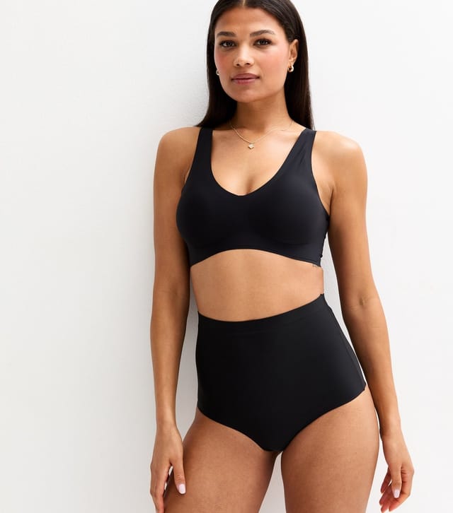 New Look Women's Black Bonded Smooth High Waisted Medium Control Shaping Brazilian Briefs New Look - 3