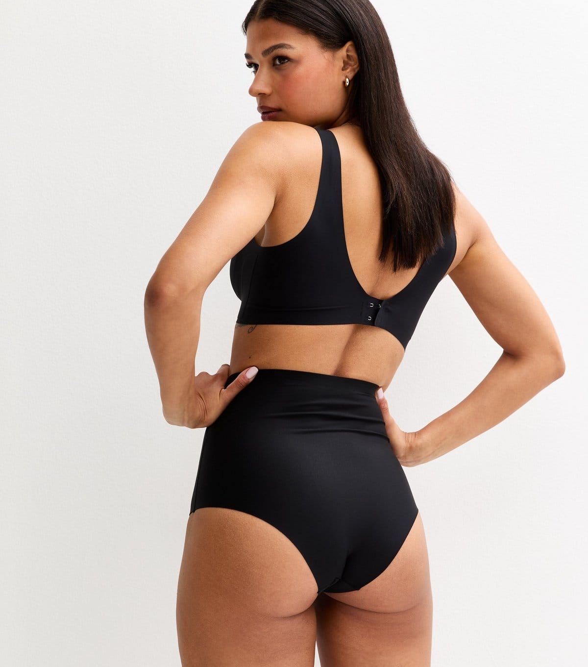 New Look Women's Black Bonded Smooth High Waisted Medium Control Shaping Brazilian Briefs New Look - 4