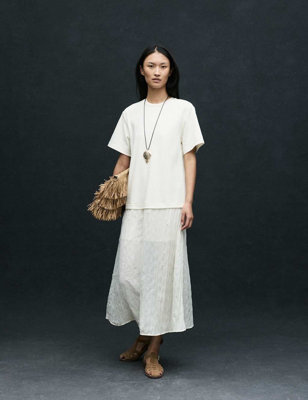 Marks & Spencer M&S Cotton Rich Sheer Panel T-Shirt Dress Ivory