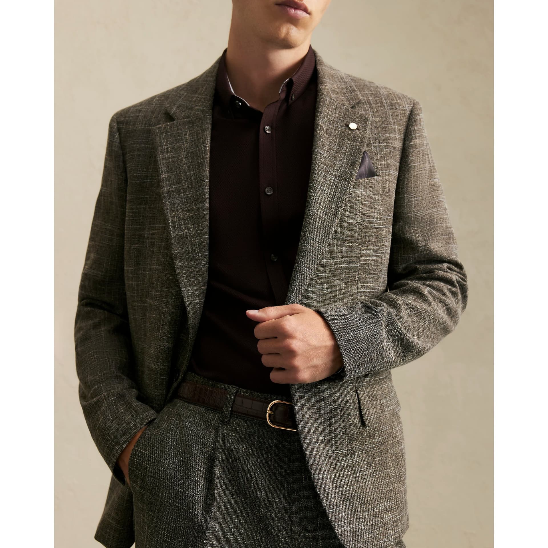 River Island Mens River Island Brown Slim Fit Textured Blazer
