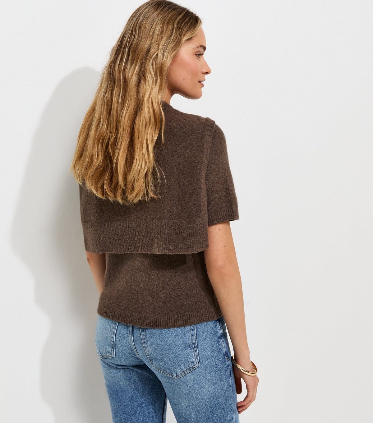 New Look Women's Dark Brown Brushed Knit Scarf Detail Short Sleeve Top New Look - 4