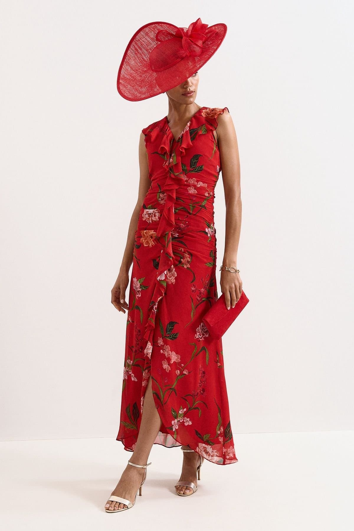 Phase Eight Phase Eight Women's Mae V-Neck Floral Maxi Dress in Scarlet