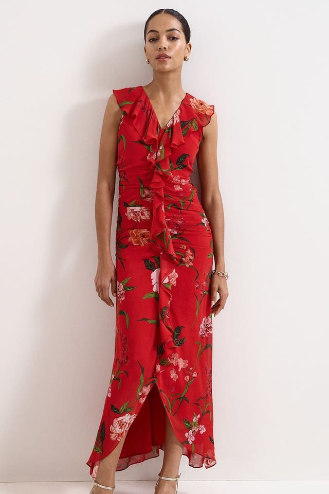 Phase Eight Phase Eight Women's Mae V-Neck Floral Maxi Dress in Scarlet - 3