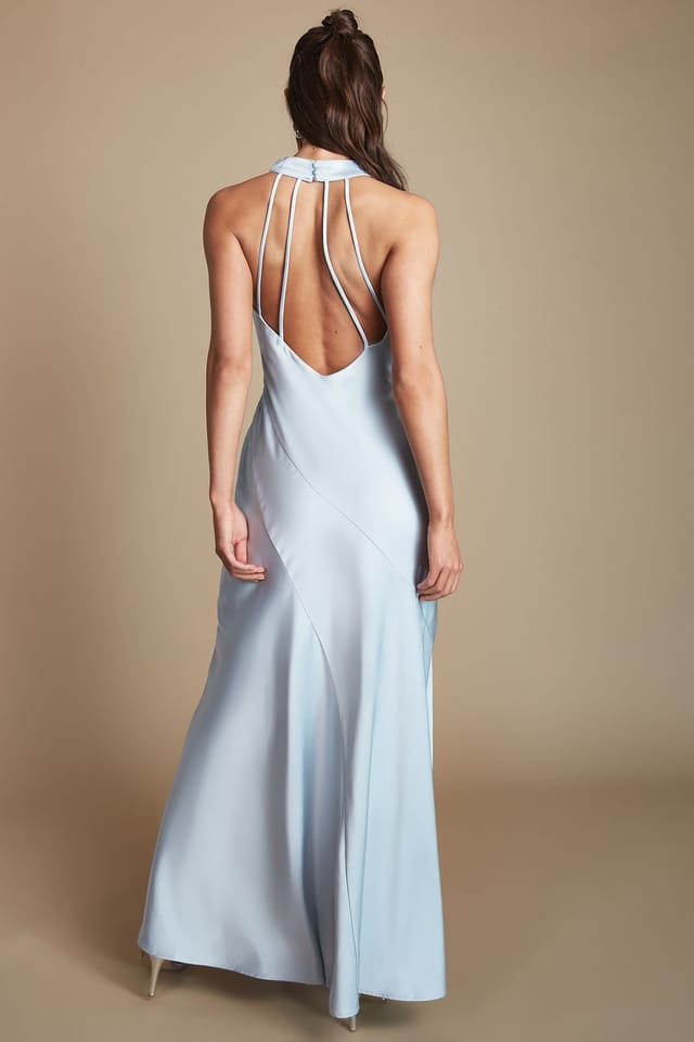 Oasis Oasis Women's Light Blue Cowl Halterneck Satin Maxi Bridesmaid Dress - 3