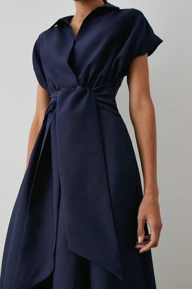Principles Principles Women's Formal Front Tie Shirt Midi Dress in Navy - 2