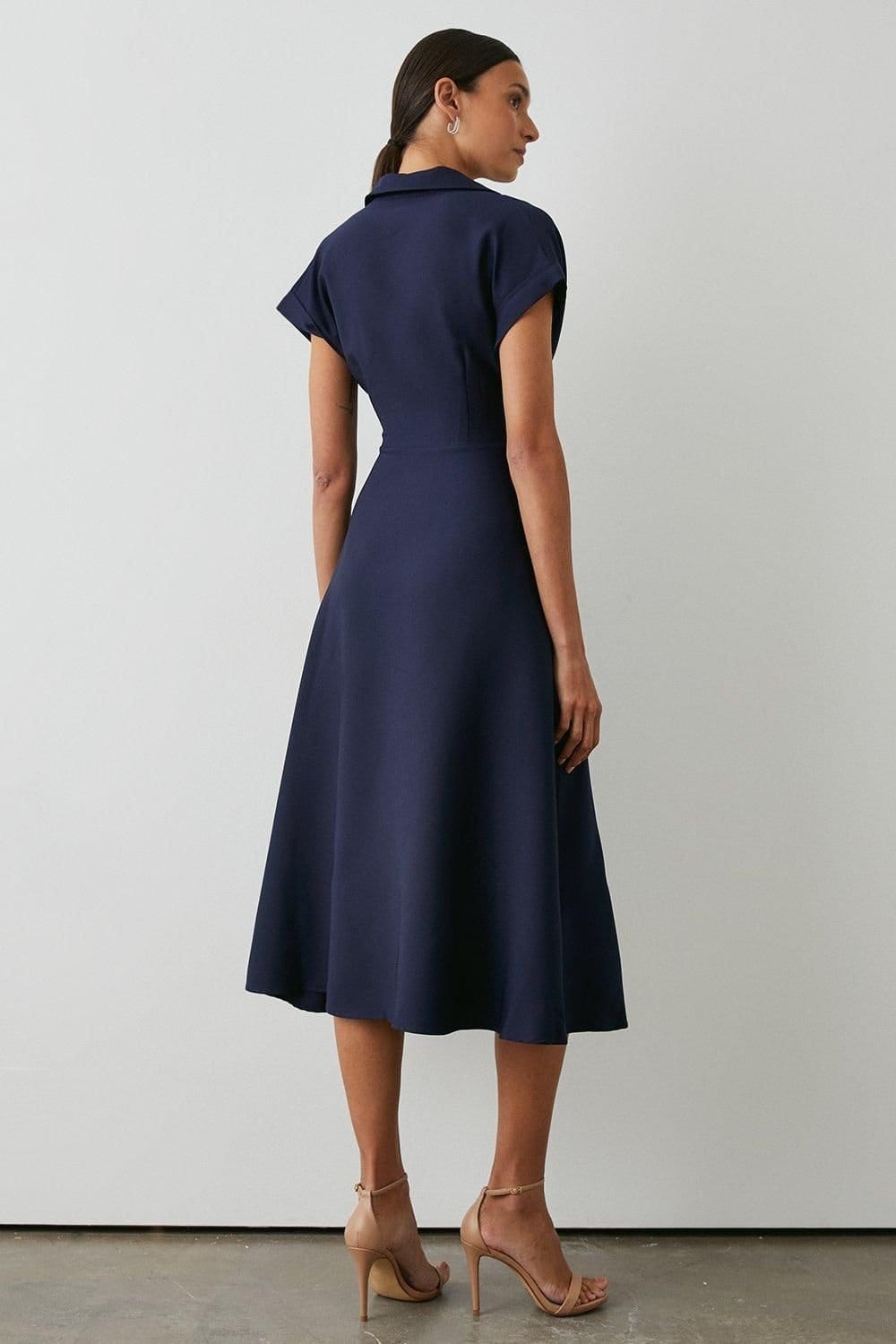 Principles Principles Women's Formal Front Tie Shirt Midi Dress in Navy - 4