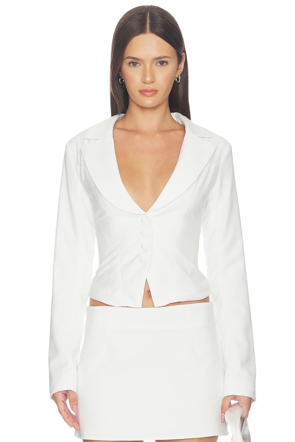revolve Revolve Ivory Satin V-Neck Blazer