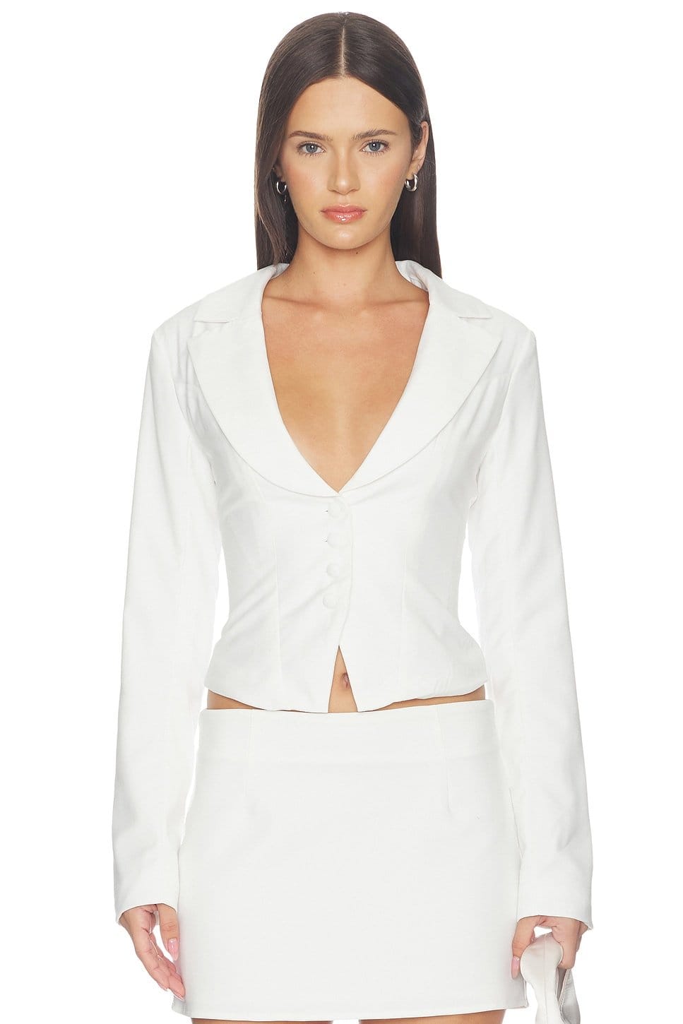 Revolve Ivory Satin V-Neck Blazer