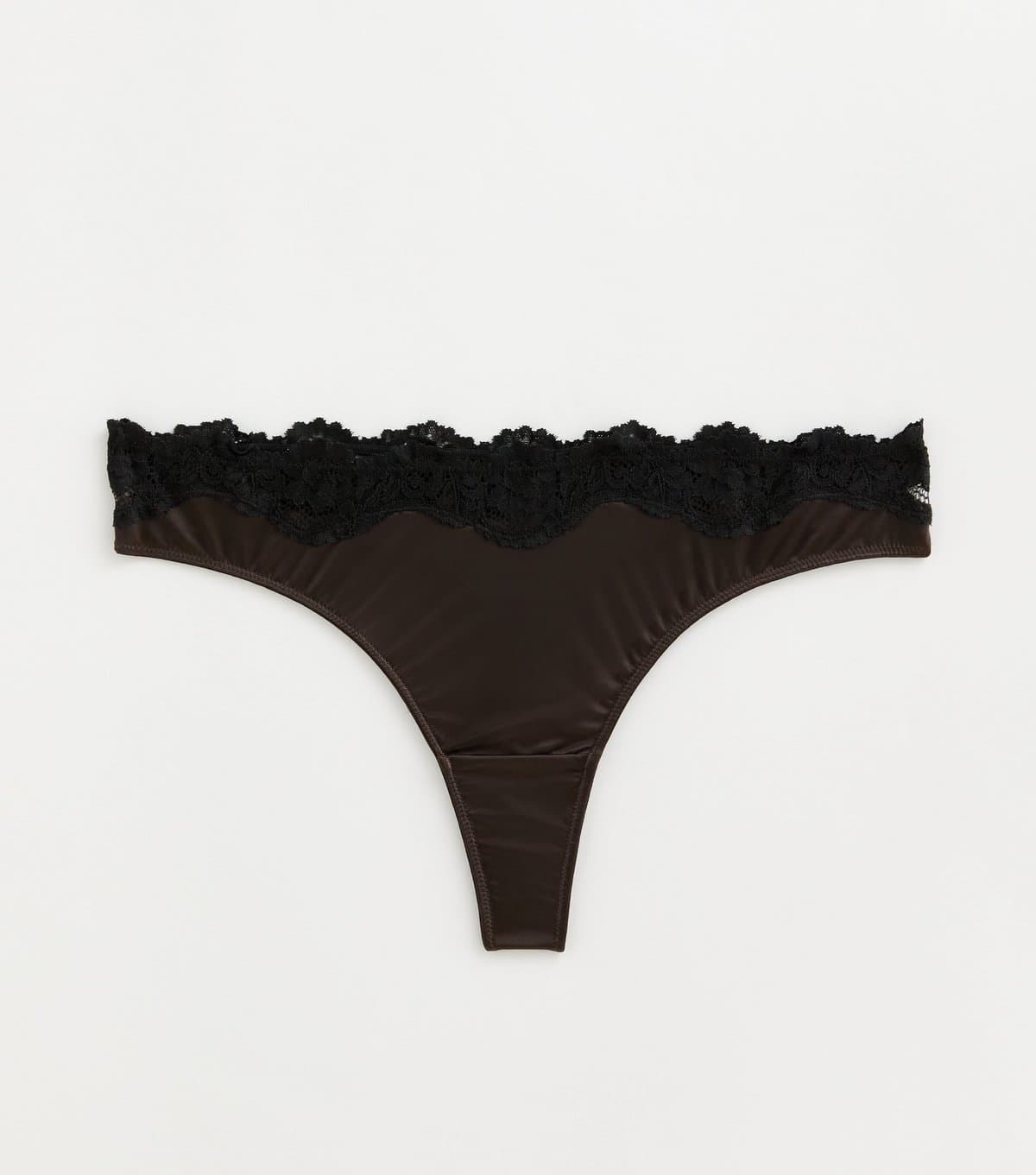 New Look Women's Dark Brown Satin & Lace Top Thong New Look