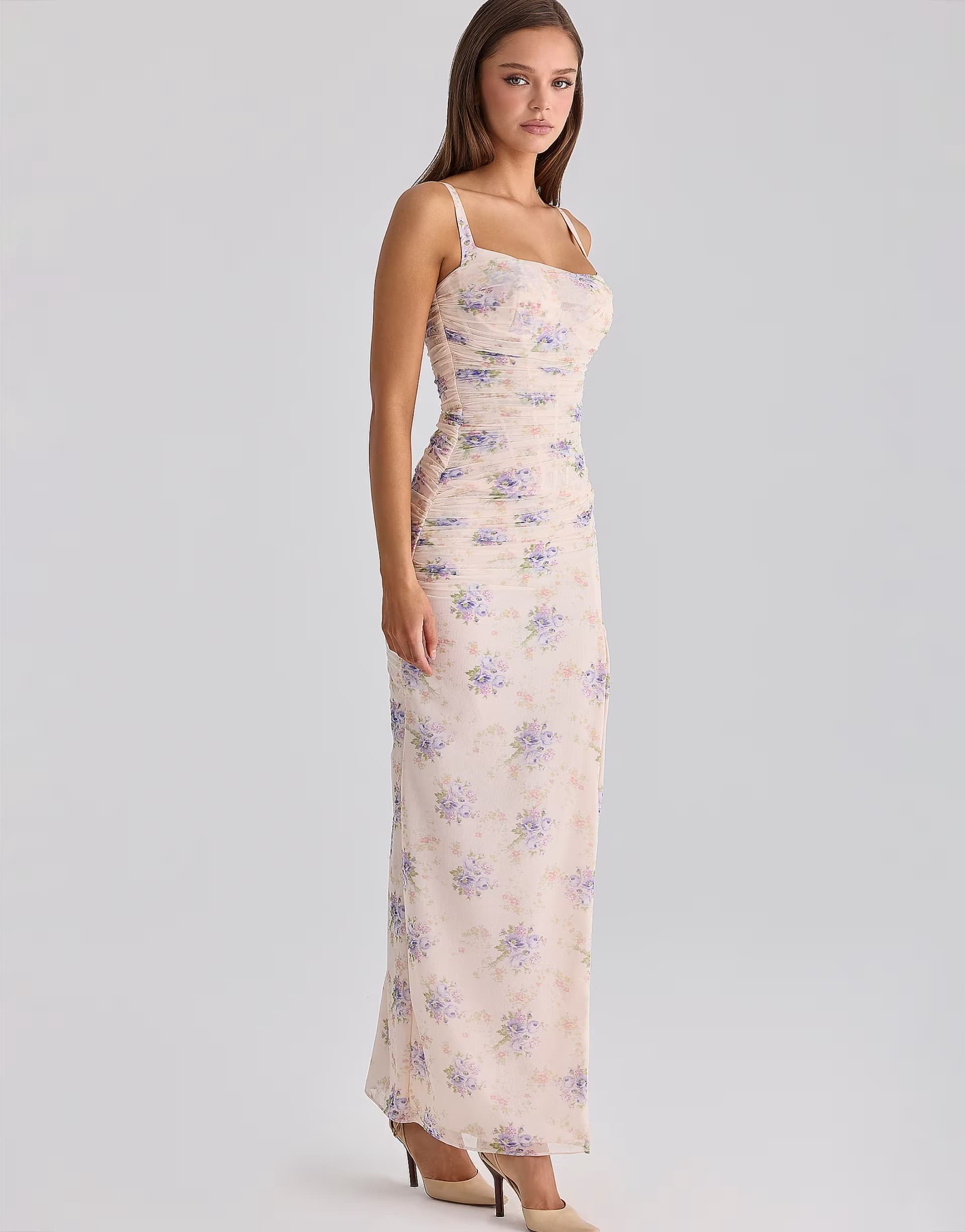 ASOS House of CB Lini ivory sweet peony print stretch mesh maxi dress in ivory sweet peony print