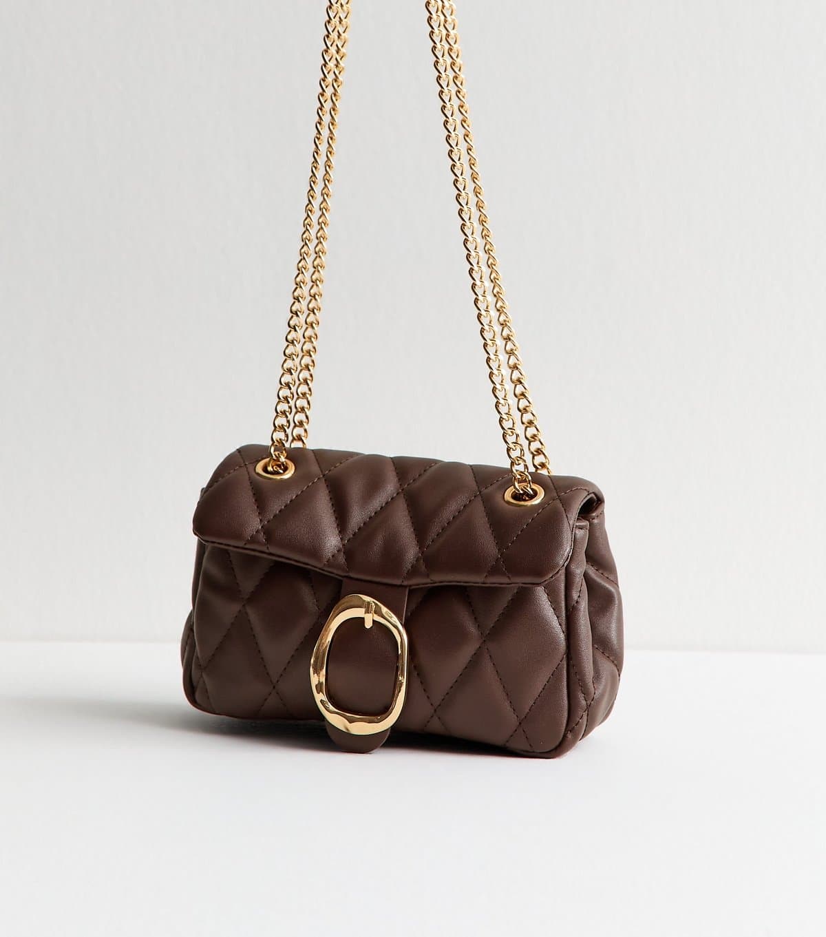 New Look Dark Brown Quilted Faux Leather Chain Strap Bag Vegan New Look