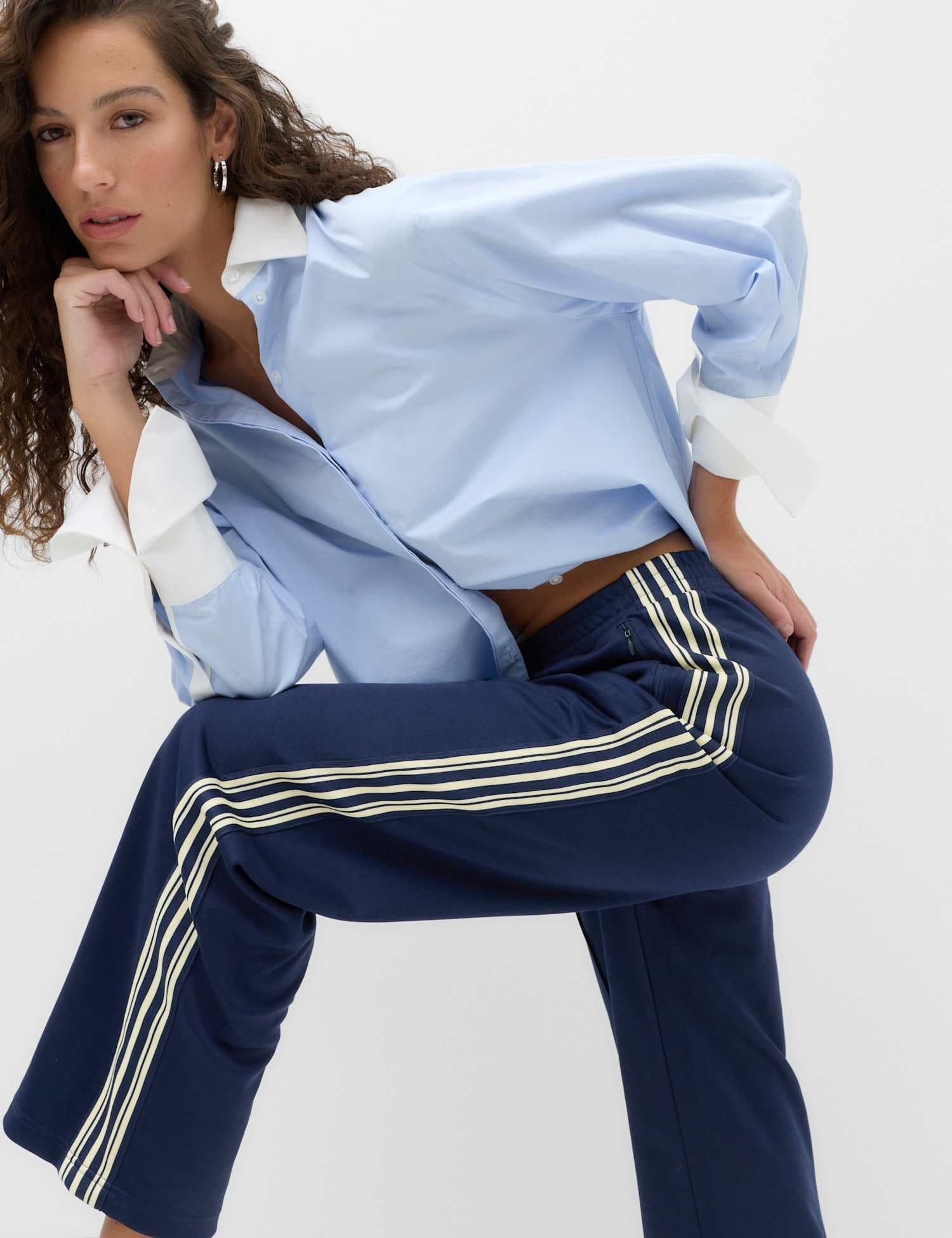 Marks & Spencer M&S Side Stripe Straight Leg Joggers Navy Mix