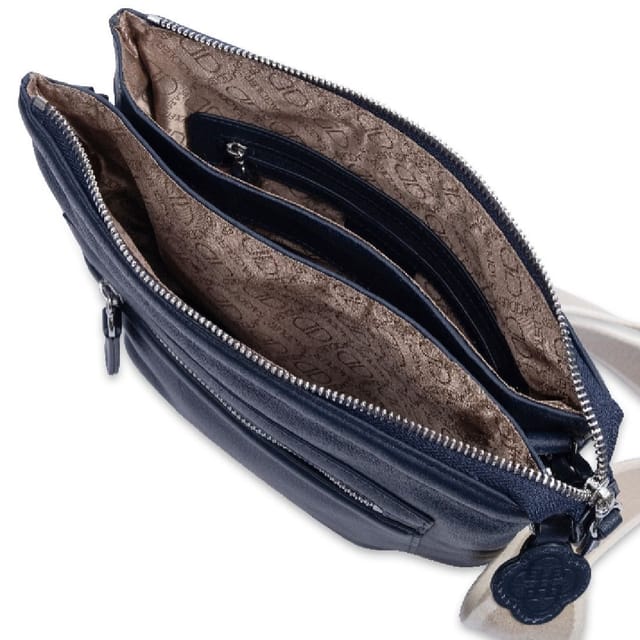 SADDLER SADDLER Women's 'Ellen' 3 Section Handmade Leather Zip Top Crossbody Bag in Navy - 2