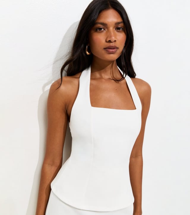 New Look Women's Off White Halterneck Peplum Mini Dress New Look - 3