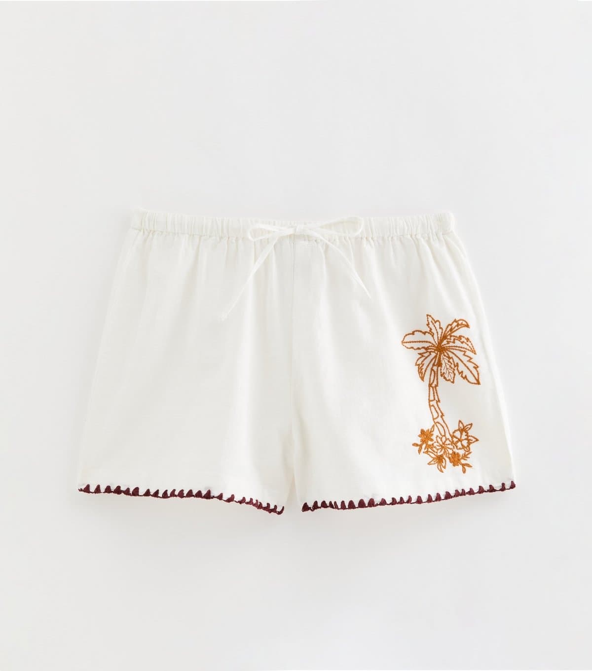 New Look Women's White Contrast Trim Embroidered Shorts New Look