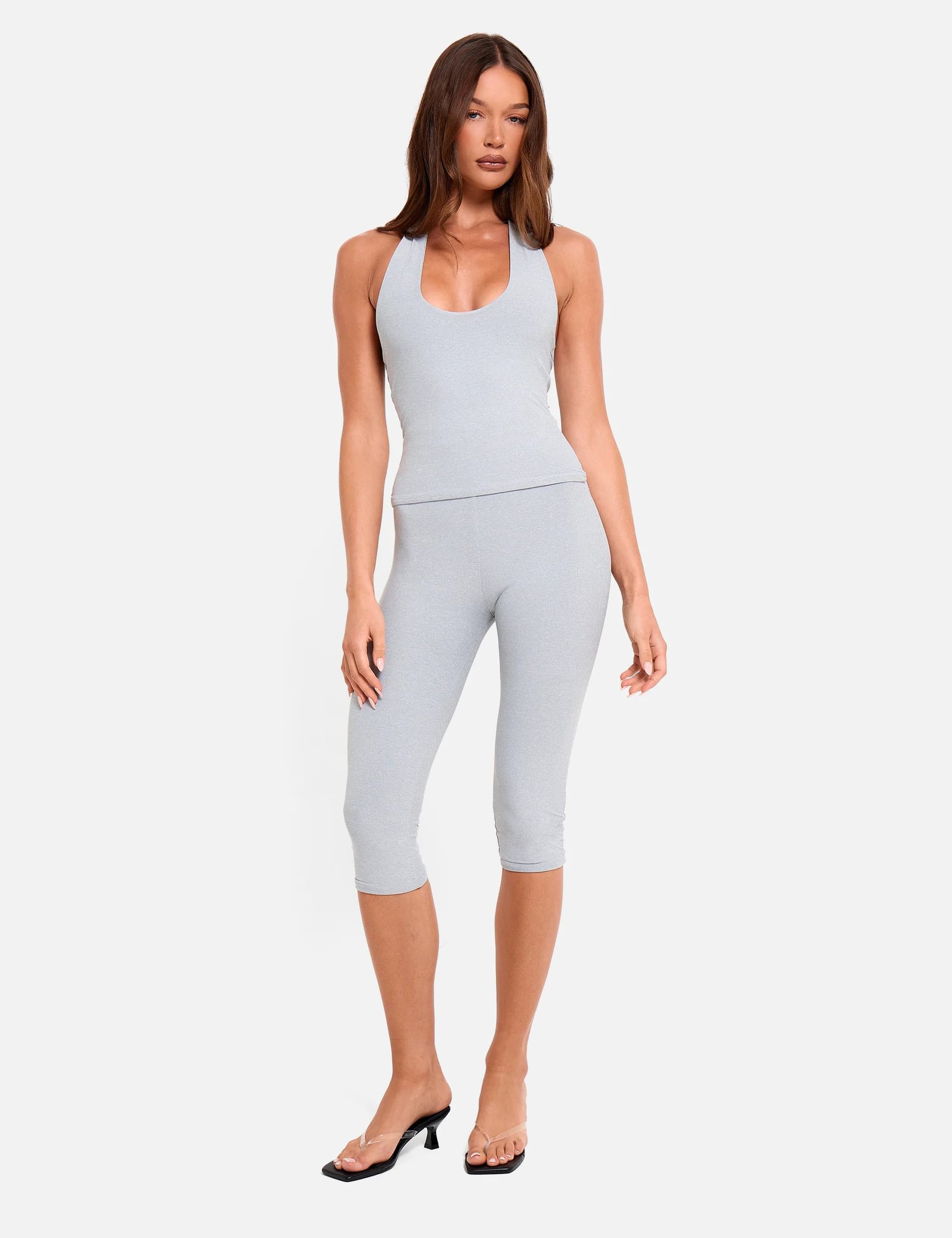 Public Desire High Waist Luxe Slinky Capri Pants Grey Marl