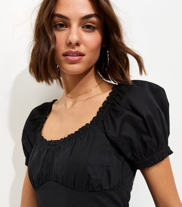 New Look Women's Black Lace Trim Milkmaid Midi Dress New Look - 2